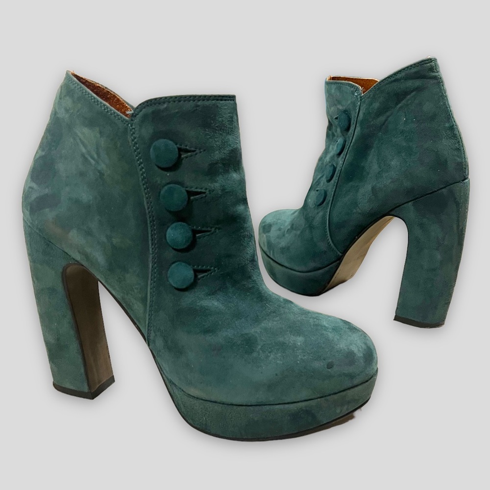 SIXTYSEVEN 67 GREEN SUEDE PLATFORM ANKLE BOOTIE BOOT  7 / 37